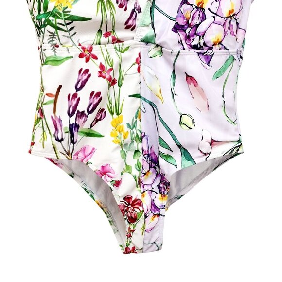 Floral V-Neck One-Piece Swimsuit With Ruffle Sleeves Size S - Picture 7 of 8